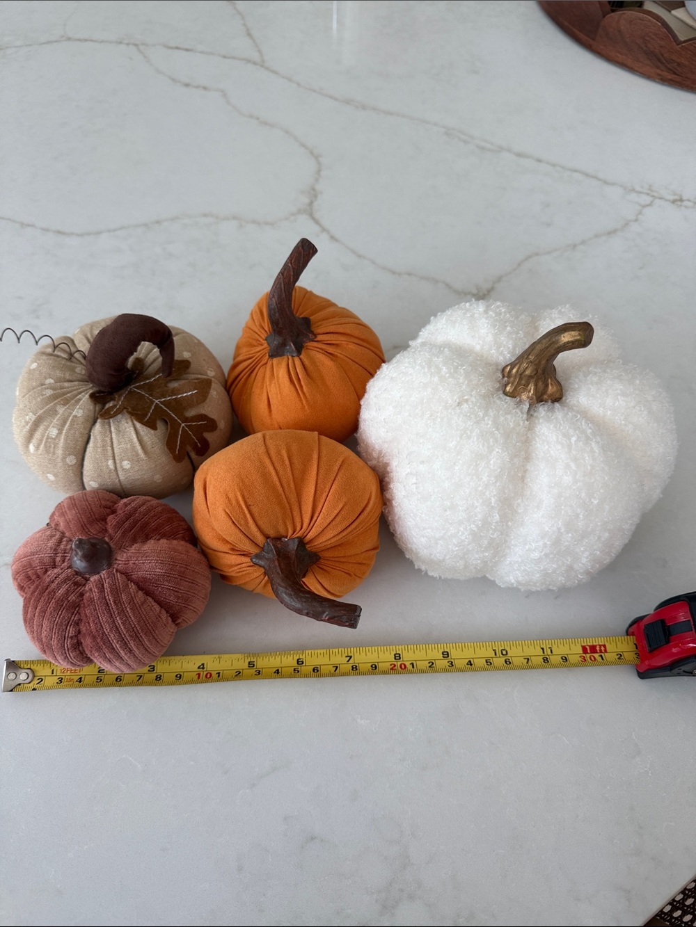 Fabric Pumpkin Décor Set - Orange, White, Beige, Rust - Seasonal Home Accents - Picture 6 of 7